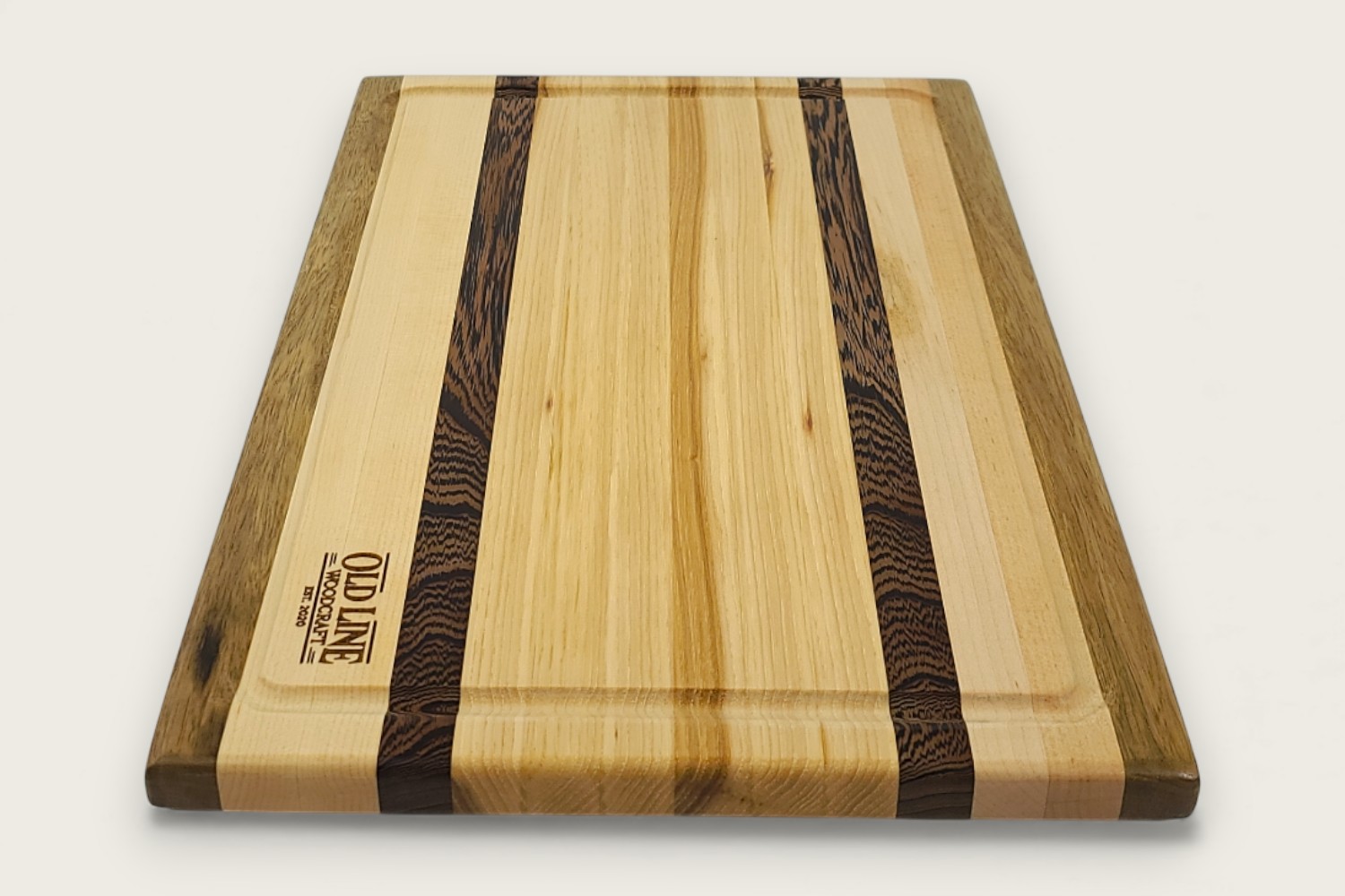 Hickory & Wenge Woodland Board (#215), rectangular edge-grain cutting board with warm hickory tones and tung oil finish.